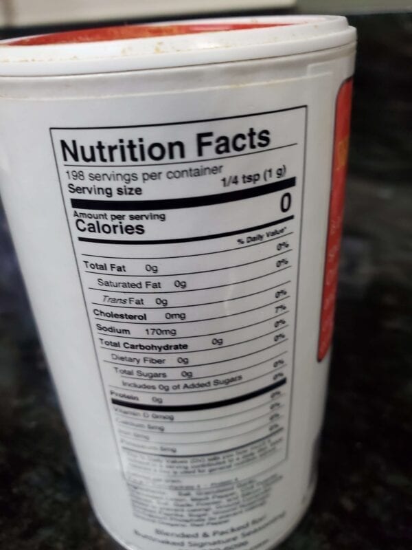 A close up of the nutrition facts on a cup